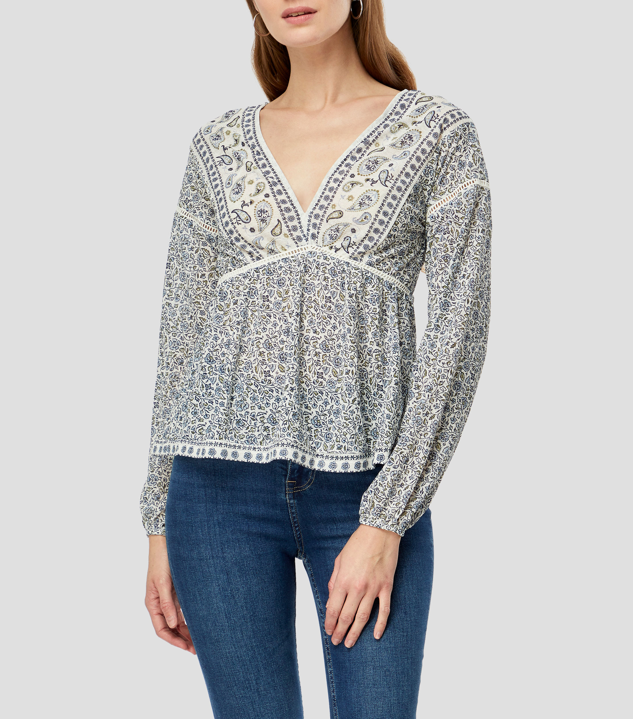 Blusa estampada manga larga Mujer